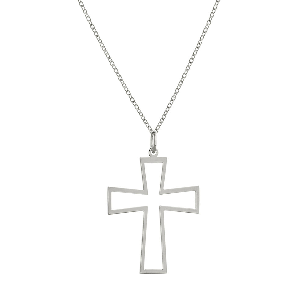 Pingente Cruz De Ouro Branco 18k Maior Hstern Pingente Cruz De Ouro Branco 18k Maior Hstern