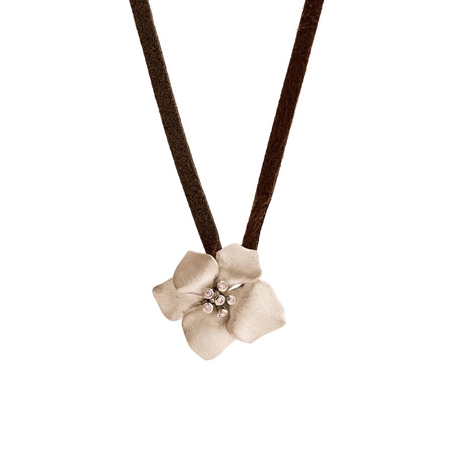 Colar de Ouro Nobre 18K com diamantes cognac e fio de chamois